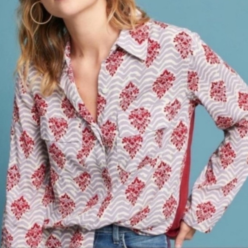 Anthropologie Porridge Zebra Damask floral novelty long sleeve shirt